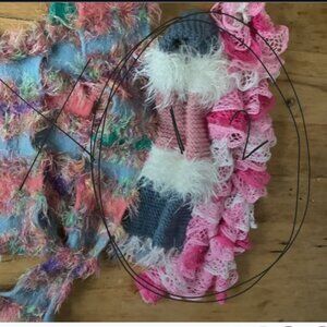 2 pc scarf knittedknit handmade Frangle Rock Dress Up Fuzzy Fun BUNDLE UP